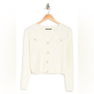 T tahari faux pearl button sweater cardigan in white size small